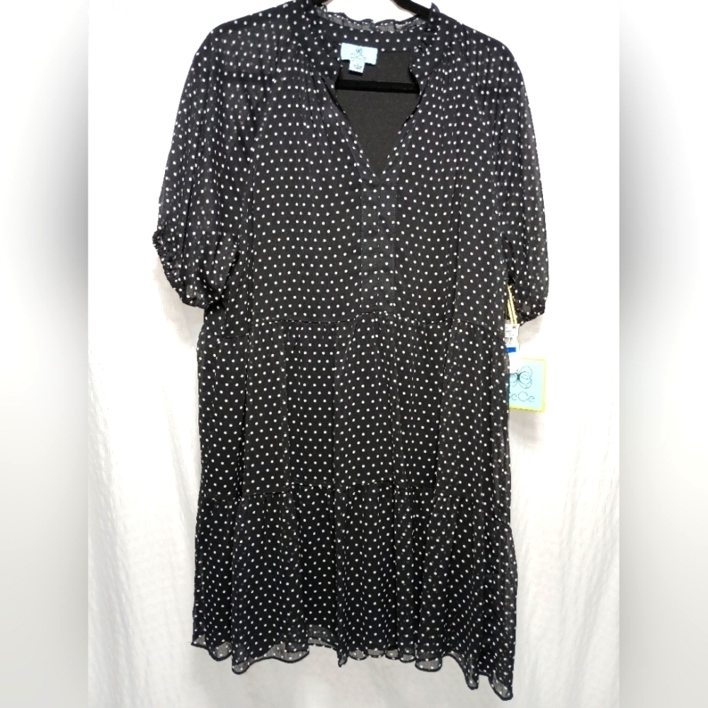 CeCe Puff Sleeve Sheer Lined Babydoll Dress. NWT Size XL